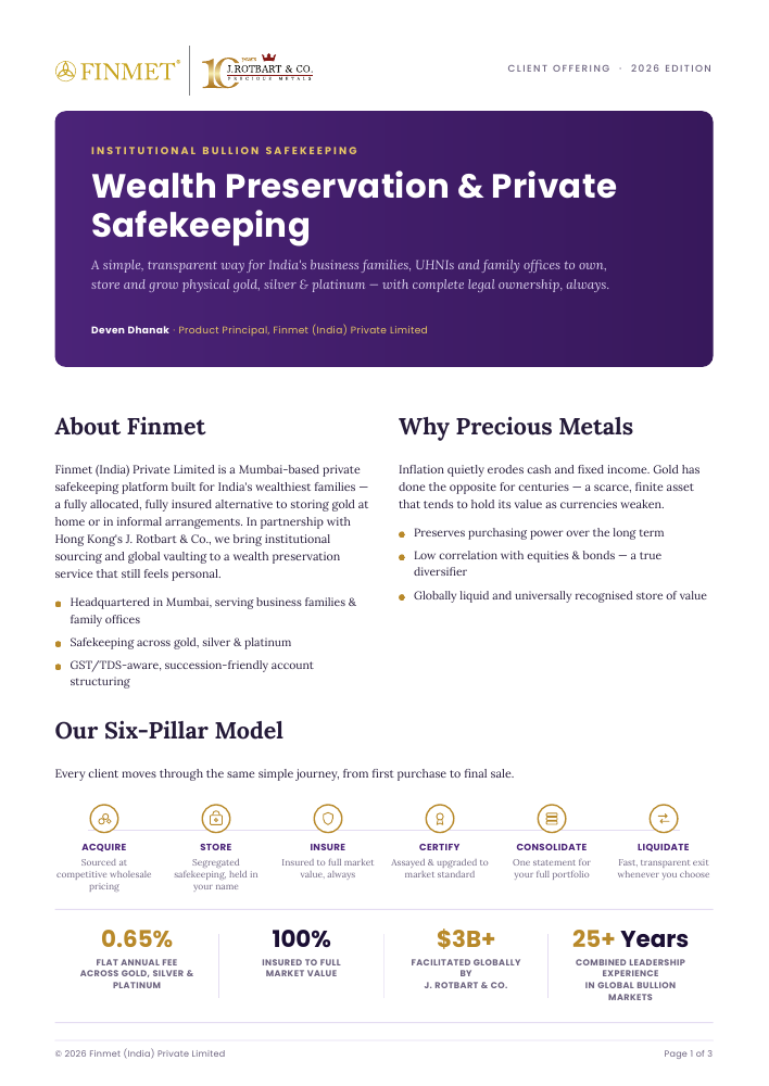 FinMet and J. Rotbart three-page Wealth Preservation and Private Safekeeping brochure cover